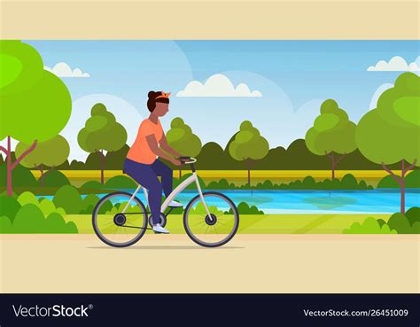 Fat obese woman riding bike african american Vector Image