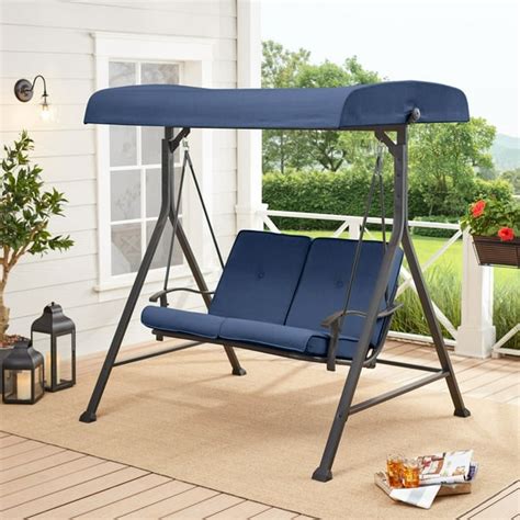 Mainstays Belden Park 2-Person Outdoor Patio Swing with Canopy, Blue ...