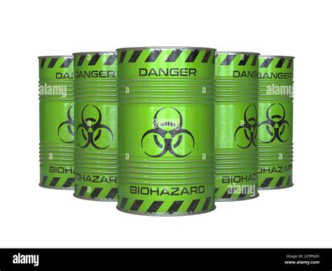 Biohazard waste green barrels with biohazard symbol 3d rendering Stock Photo - Alamy