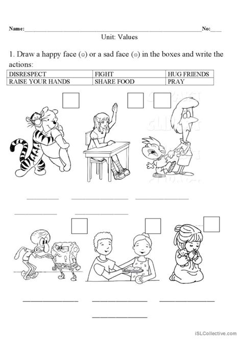 Values for kids: English ESL worksheets pdf & doc