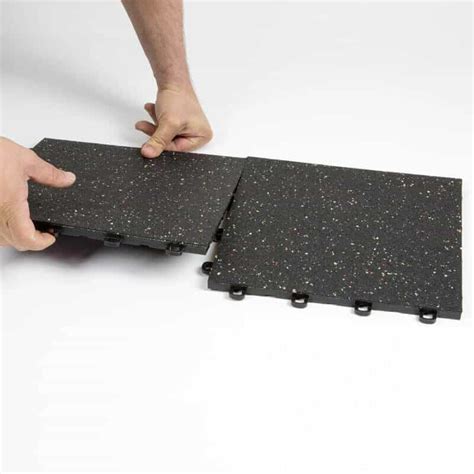 Interlocking Rubber Floor Tiles Plastic Base - Black w/ Confetti Flecks