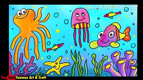 Draw Water animals for kids| How to draw ocean | Draw octopus | Draw underwater aquatic animals ...