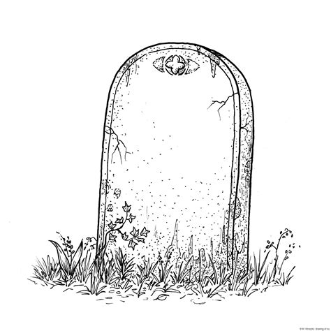 Drawing of old gravestone – Line art illustrations