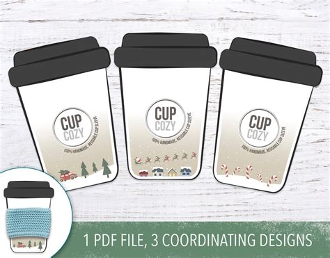 PRINTABLE: Christmas-themed Cup Cozy Template, 3 Coordinating Designs for Printable Coffee ...