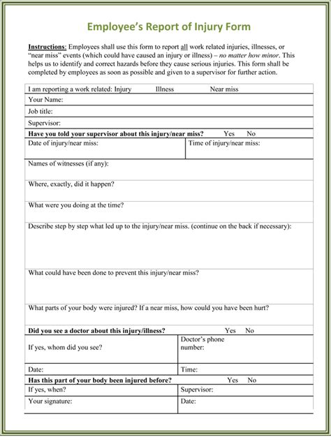 Injury Report Form Template (2) - TEMPLATES EXAMPLE | TEMPLATES EXAMPLE ...