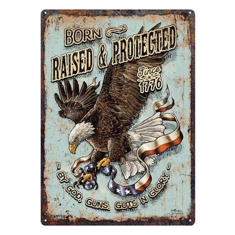 Metal Tin Signs, Funny, Vintage, Personalized 12-Inch x 17-Inch - Born Raised and Protect