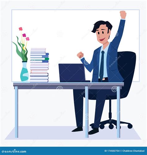 Business Men Office Cartoon Characters. People Sit and Work at Morning. Illustration Vector ...