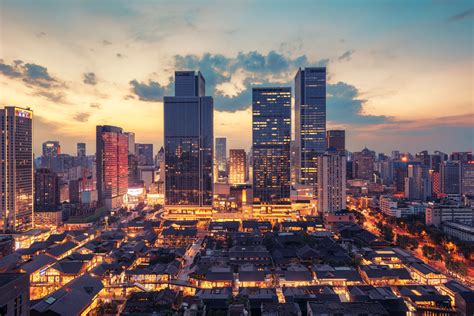 Night view of the city of Chengdu, photo taken in the downtown area of ...