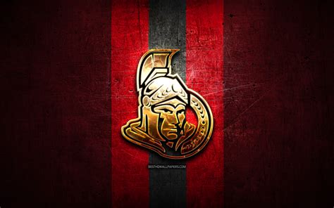 Download wallpapers Ottawa Senators, golden logo, NHL, red metal ...