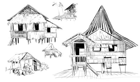 Bahay Kubo Drawing Sketch Coloring Page