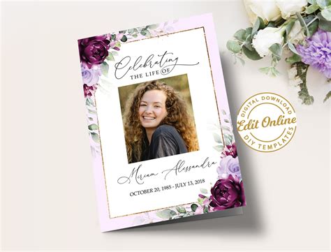 Purple Funeral Program Template Celebrating the Life of - Etsy