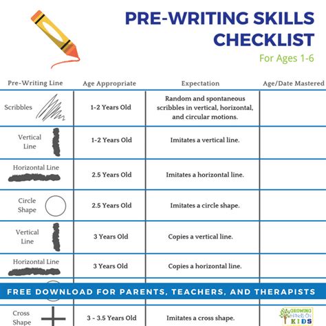 Pre-Writing Skills Checklist for Kids | Free Printable Download