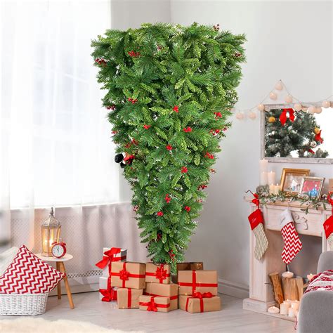 7.5 FT Upside Down Christmas Tree with Artificial Berries and Santa's Legs - Bed Bath & Beyond ...