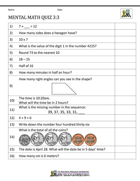 Mental Math 3rd Grade