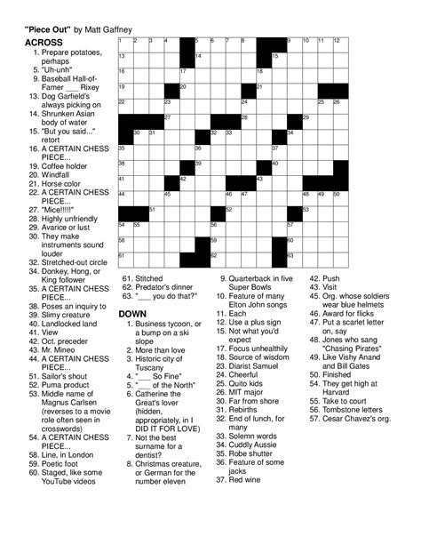 Sunday Crossword Puzzle Printable