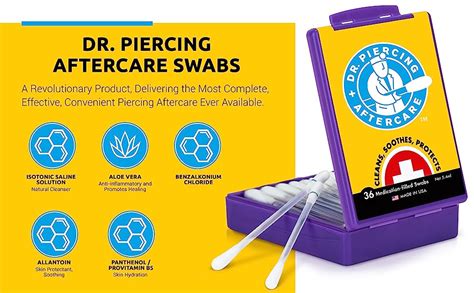 Dr. Piercing Aftercare Medicated Swabs Treat Ear, Nose, Belly, and Body Piercings - Gentle ...