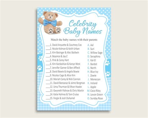 Blue Brown Celebrity Baby Names, Teddy Bear Baby Shower Boy Name Game Printable, Celebrity Match ...