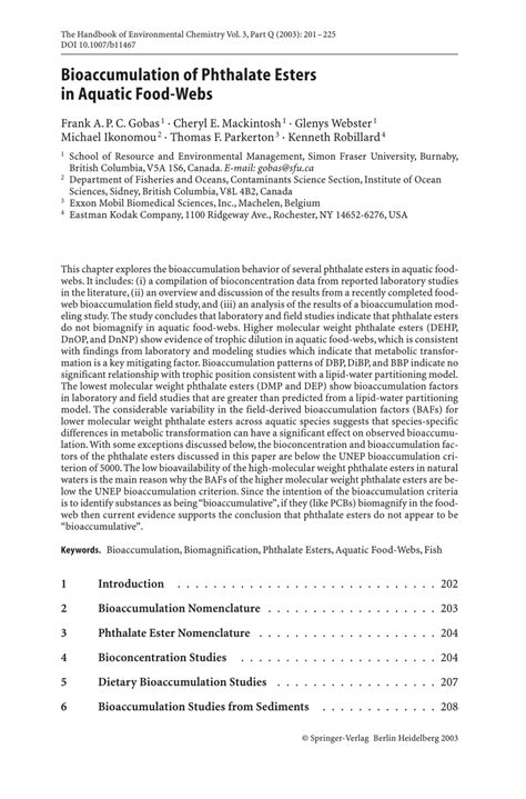 (PDF) Bioaccumulation of Phthalate Esters in Aquatic Food-Webs