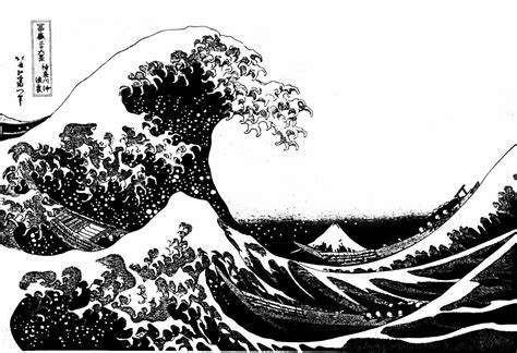 A4 Japanese Wall B&W Art Print The Great Wave Off Kanagawa Katsushika ...