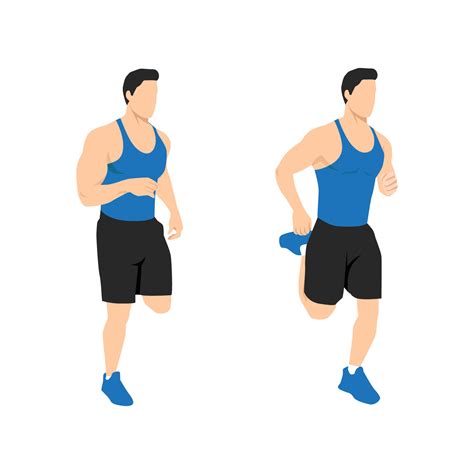 Man doing butt kicks exercise. Flat vector illustration isolated on ...