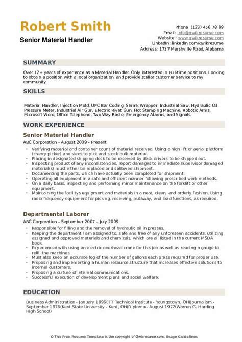 Material Handler Resume - MistyBrady Blog