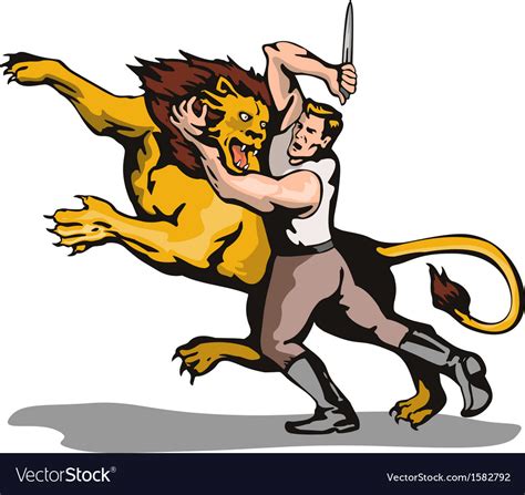 Man Fighting Lion Retro Royalty Free Vector Image