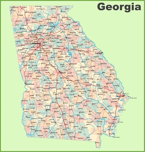 Georgia road map with cities and towns