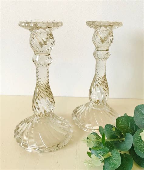 Vintage glass candlesticks#etsy shop: Vintage Clear Glass Candlesticks https://etsy.me/2XGSLjs # ...