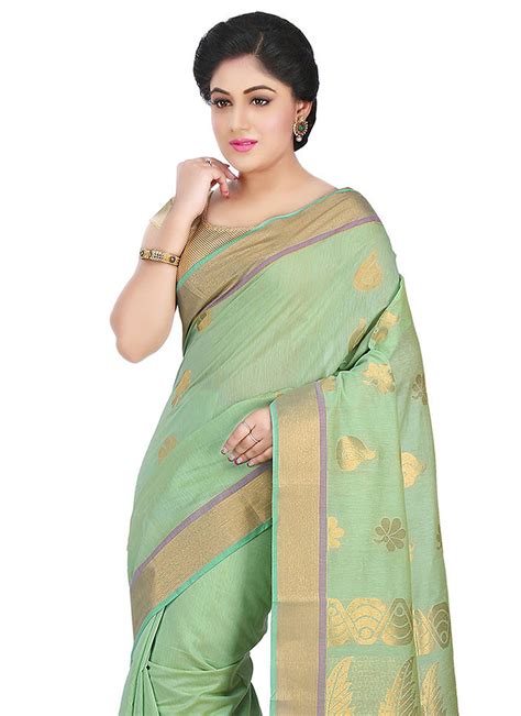 Buy Pista Green Blended Cotton Saree, sari Online Shopping, SACPFPSR19563