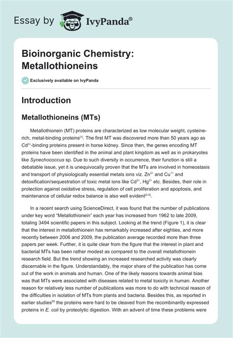 Bioinorganic Chemistry: Metallothioneins - 9345 Words | Research Paper ...