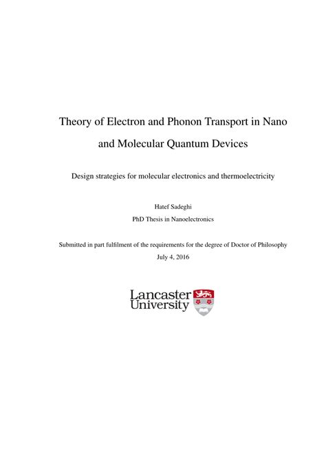 (PDF) Theory of Electron and Phonon Transport in Nano and Molecular Quantum Devices: Design ...