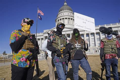 Armed MAGA protesters and Boogaloo boys march at state capitols in Ohio, Utah, Texas, Oregon, NH ...