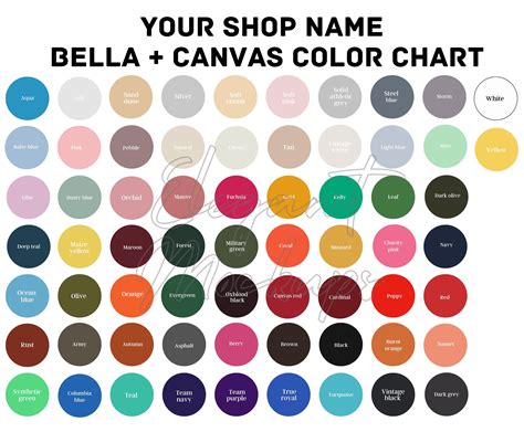 Editable Bella Canvas Color Chart Bella Canvas 3001 Color - Etsy