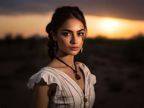 Portrait of beautiful Latino girl model in a nature sunset Mexican ...