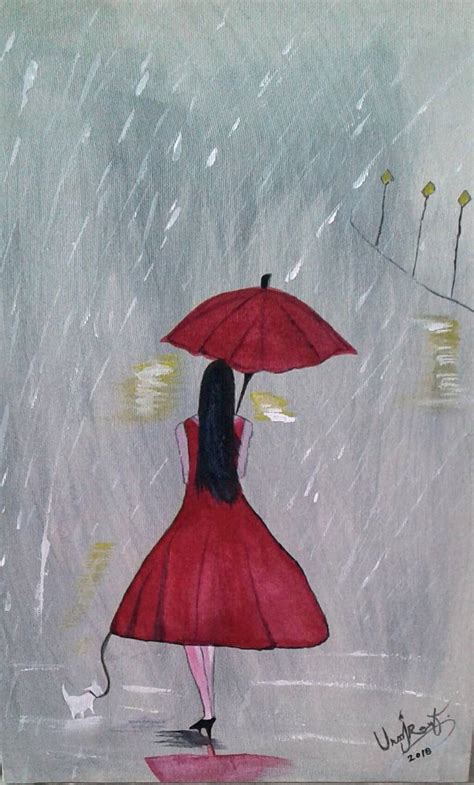 A Girl Walking in the Rain Painting by Urooj Rauf | Saatchi Art