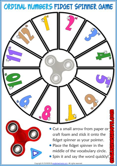 Ordinal Numbers ESL Printable Fidget Spinner Game