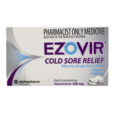 Ezovir Cold Sore Relief Tablets 500mg X3- 1 Dose, 3 Tablets