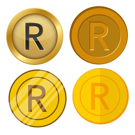 four different style gold coin with rand currency symbol vector set ...