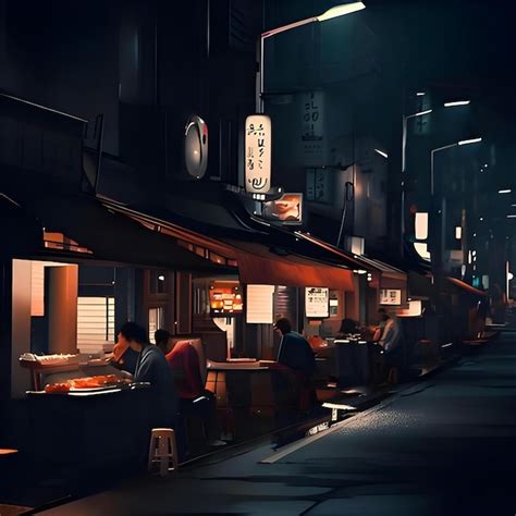 Premium AI Image | night of Japan Street food people wallpaper