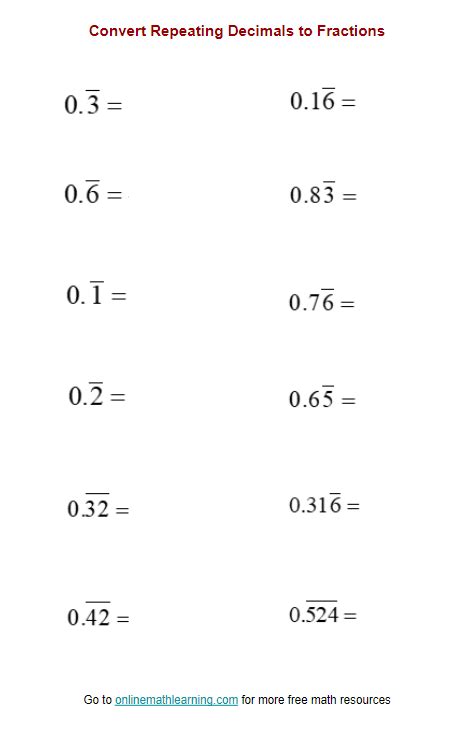 Free decimals into fractions worksheet, Download Free decimals into fractions worksheet png ...