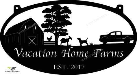 Metal Farm Sign With Fence And Chicken, Goat And Pickup, Metal Wall Art, Metal House Sign | Pamotee