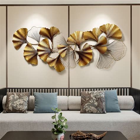 52" x 23.6" 3D Golden Ginkgo Leaves Metal Wall Decor-Homary | Metal wall art decor, Metal wall ...