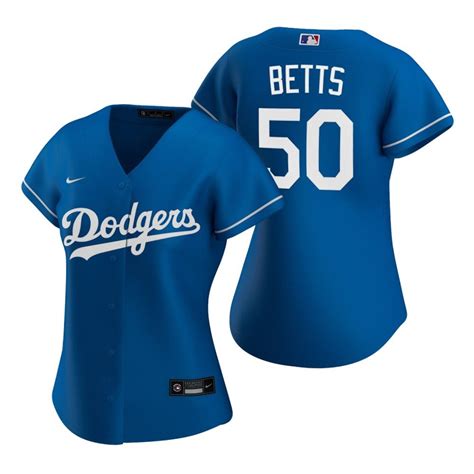 Women's Dodgers #50 Mookie Betts baseball jersey blue