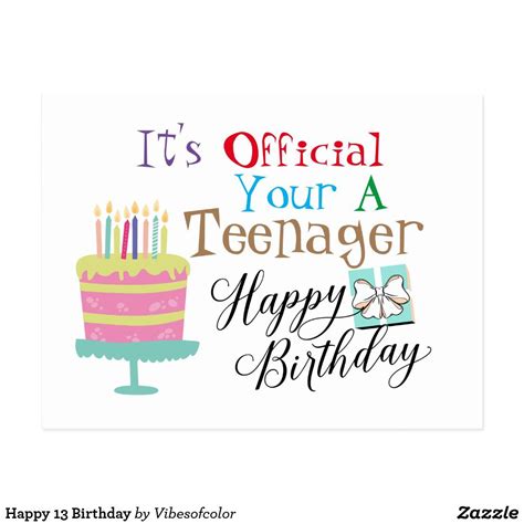 Happy 13 Birthday Postcard | Zazzle.com in 2021 | Happy 13th birthday, Teenage birthday wishes ...