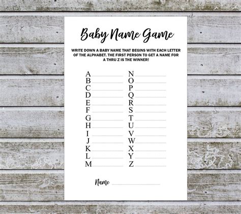 Printable Baby Shower Game Baby Name Game, Baby Name Race Game, A-Z Baby Name Game, Baby ABC ...