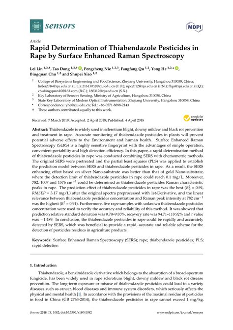 (PDF) Rapid Determination of Thiabendazole Pesticides in Rape by Surface Enhanced Raman Spectroscopy