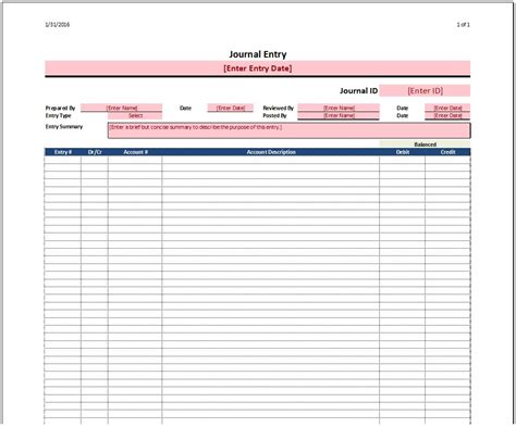 Journal Entry Template - Spreadsheetshoppe