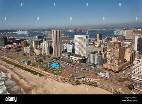 Aerial view od Durban beaches with hotels and apartments and the Durban ...