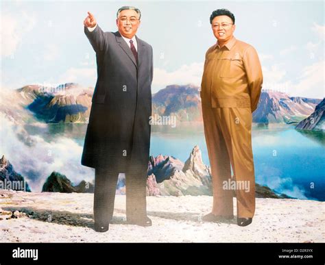 Painting of the Great Leaders, Kim Jong Il and Kim Il Sung, Pyongyang, North Korea Stock Photo ...