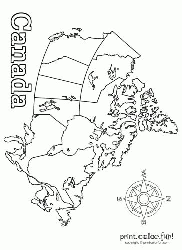 Blank map of Canada, at PrintColorFun.com